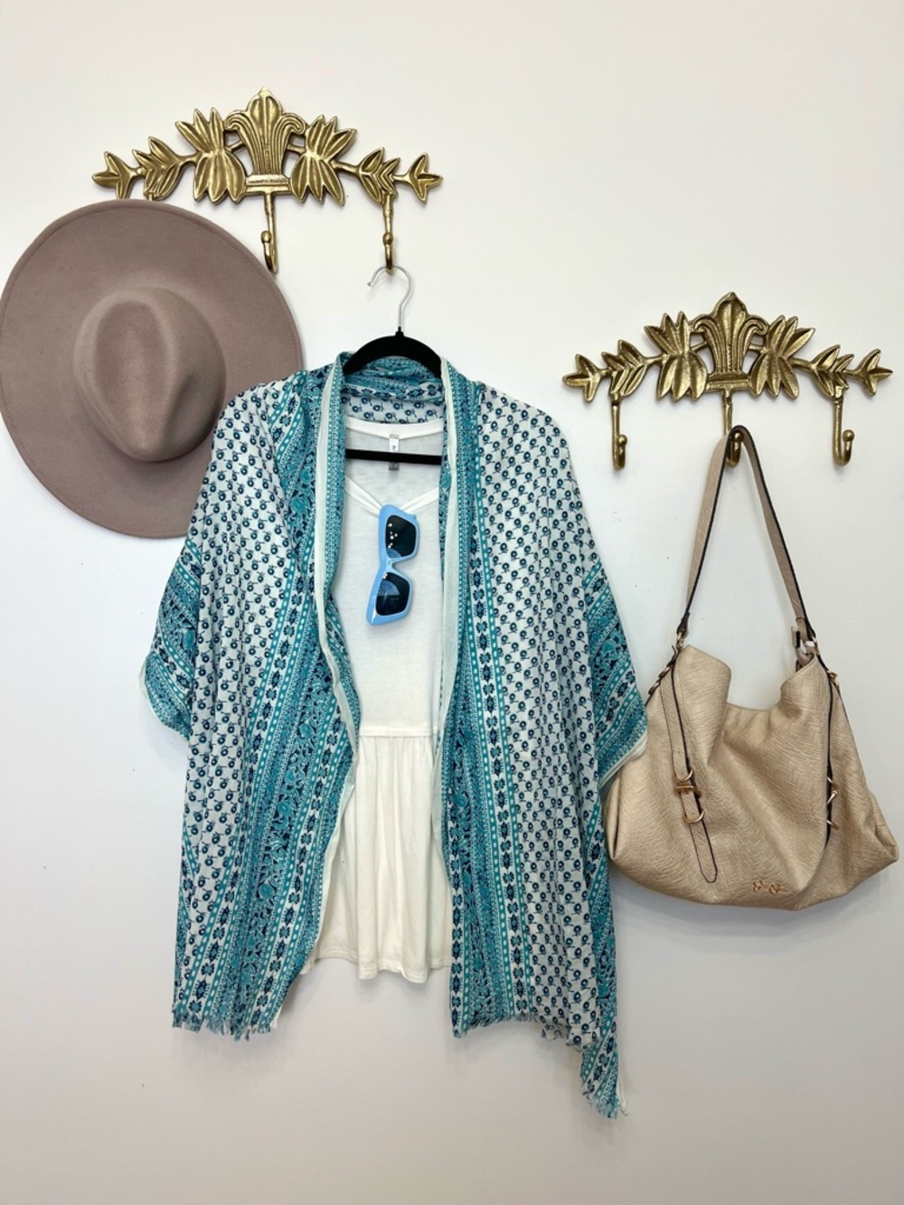 Cotton Teal & White Printed Boho shawl/scarf